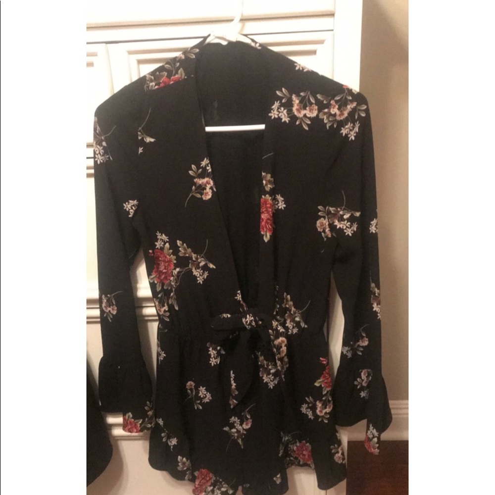 Black long sleeve floral romper